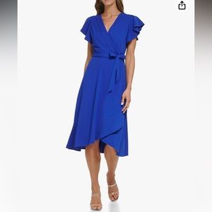 DKNY Ladies Size 2 NWT Iris Blue Faux Wrap Dress
